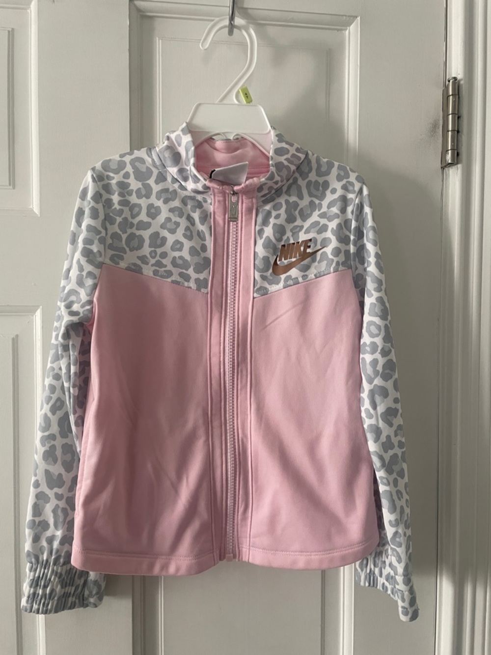 Nike Pink and Gray Leopard-Accent Full-Zip Jacket